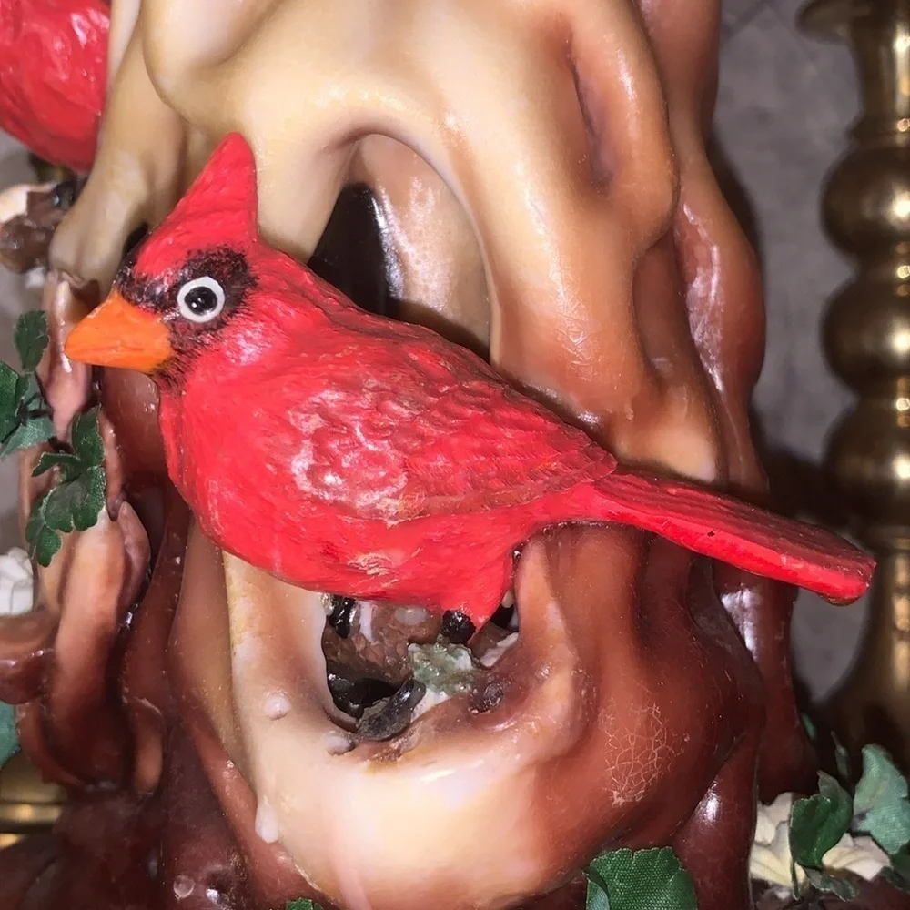 Vintage 1970s Hand Carved Wax Candle Sculpture With Cardinals Holiday Winter - Picture 5 of 17